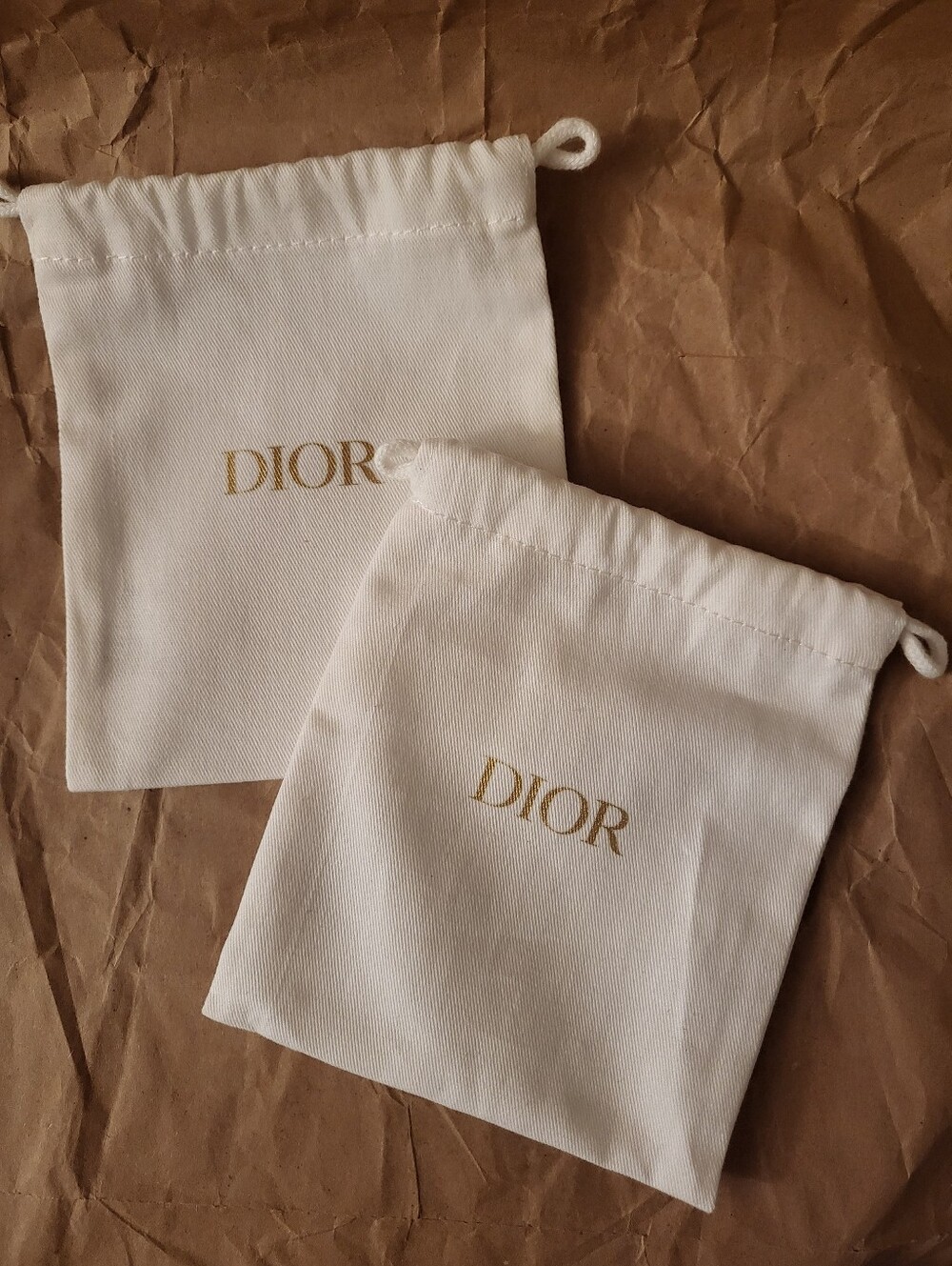 Authentic DIOR Drawstring Pouches with Gold Logo